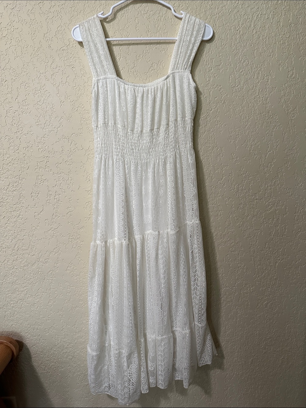Chaney Ivory Lace Tiered Maxi Dress with Wide Straps M/L
